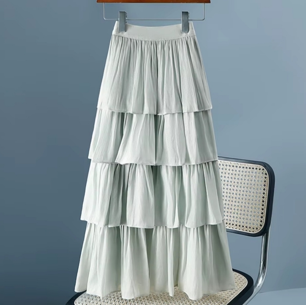 Tiered Maxi Skirt in Sage Green - Women's Flowing Maxi - Picture 2 of 13